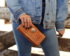 American West Handbag, Harvest Moon Collection, Tri-Fold Wallet Front View