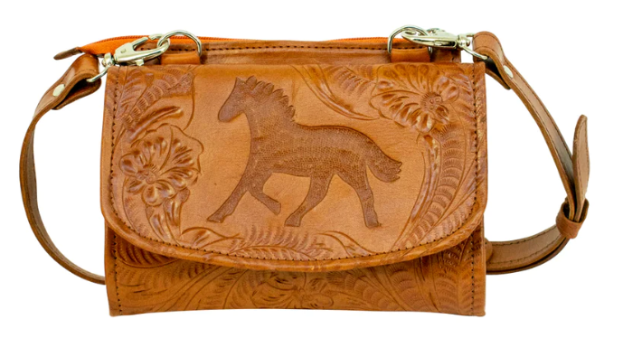 American West Hitchin Post Texas Two-Step Crossbody Tan Front
