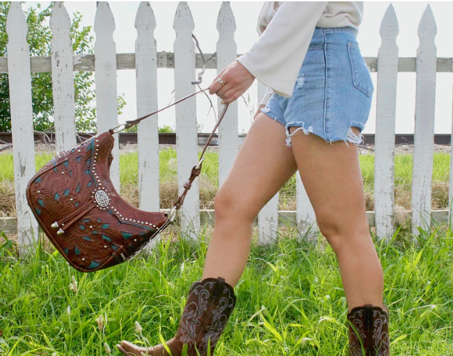 American West Lady Lace Zip Top Hobo Dark Brown Front