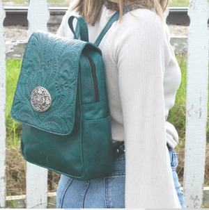 American West Lariats & Lace Leather Backpack Dark Turquoise