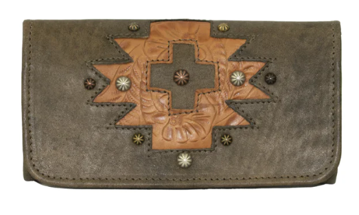 Navajo Soul Tri-Fold Wallet Distressed Charcoal Brown Front