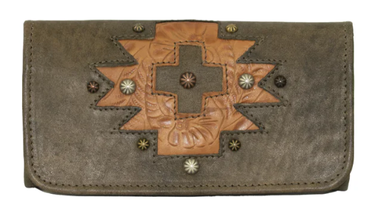 American West Handbag Navajo Soul Collection: Leather Tri-Fold Wallet