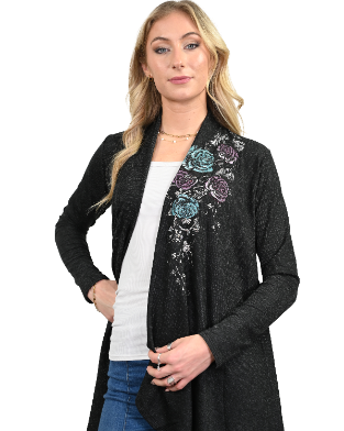 Liberty Wear Cardigan with Cascading Roses Front