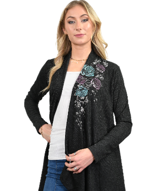Liberty Wear Cardigan with Cascading Roses Front