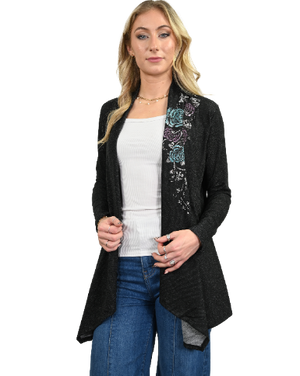 Liberty Wear Cardigan with Cascading Roses Front