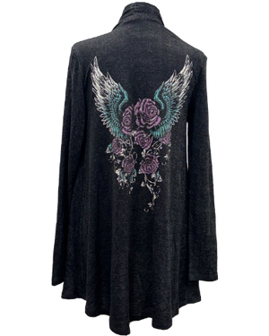 Liberty Wear Cardigan with Roses and Angel Wings on Back