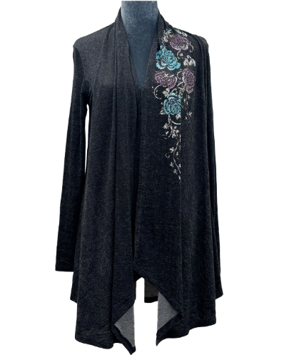Liberty Wear Cardigan with Cascading Roses Front