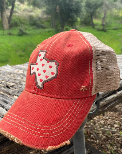 Original Cowgirl Clothing Ball Cap Texas with Hearts Red #2702020A