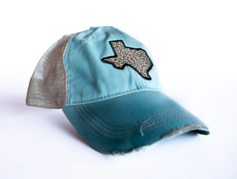 Original Cowgirl Clothing Ball Cap Texas Leopard Turquoise Side