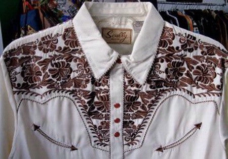 Vintage Inspired Western Wear Mens Scully Gunfighter Saddle Brown Front Yoke S-4XL