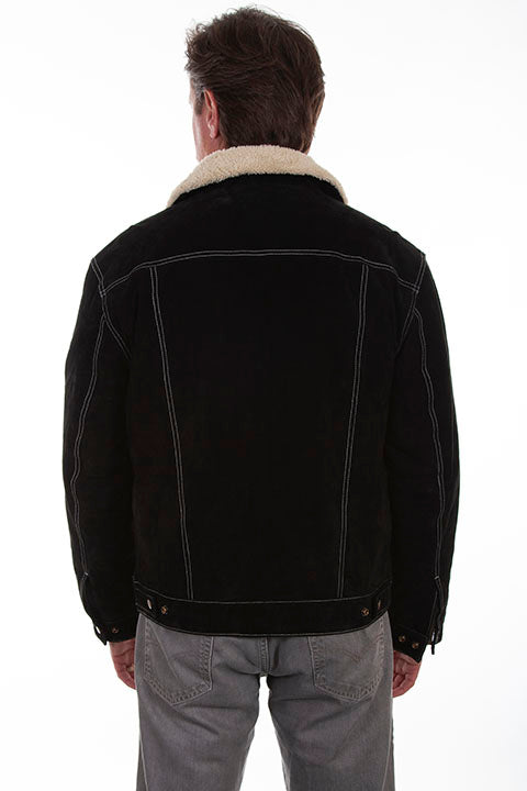 Men's Scully Suede Jean Jacket with Decorative Knit Inset Black Back