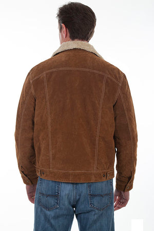 Men's Scully Suede Jean Jacket with Decorative Knit Inset Brown Back
