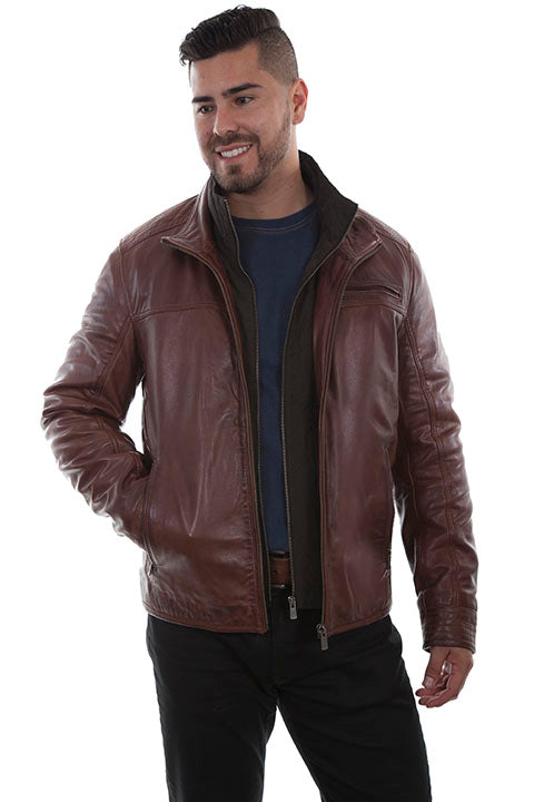 Scully Men's Leather Jacket with Quilted Insert Brown Front