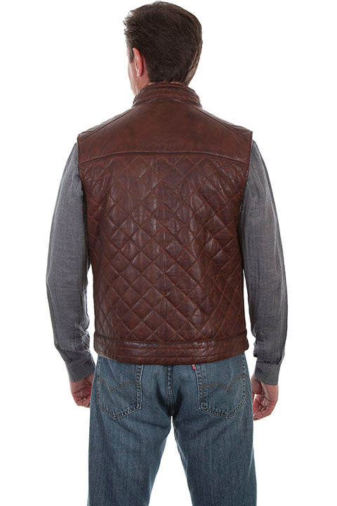 Scully Men's Leather Vest Quilted with American Eagle on Back Brown 