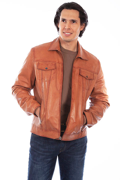 Scully Men's Vintage Leather Jacket Front Cognac