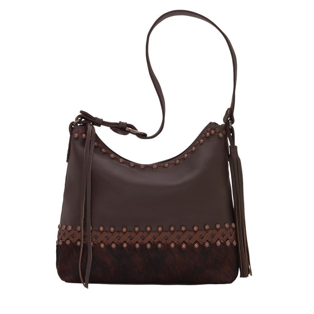 American West Handbag Wild Horses Collection: Leather Shoulder Brown Brindle Front