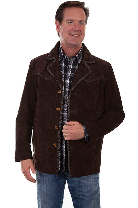 Scully Men's Pick Stitch Suede Car Coat Front 