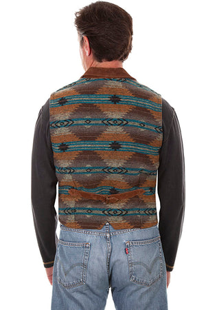 Men's Leather Vest Collection: Scully Western Southwest Print Back