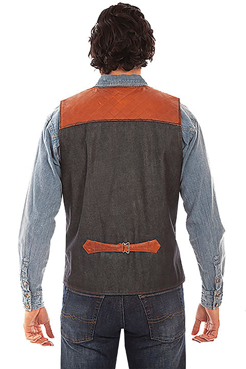 Scully Men's Cognac Leather Vest with Denim Back Front