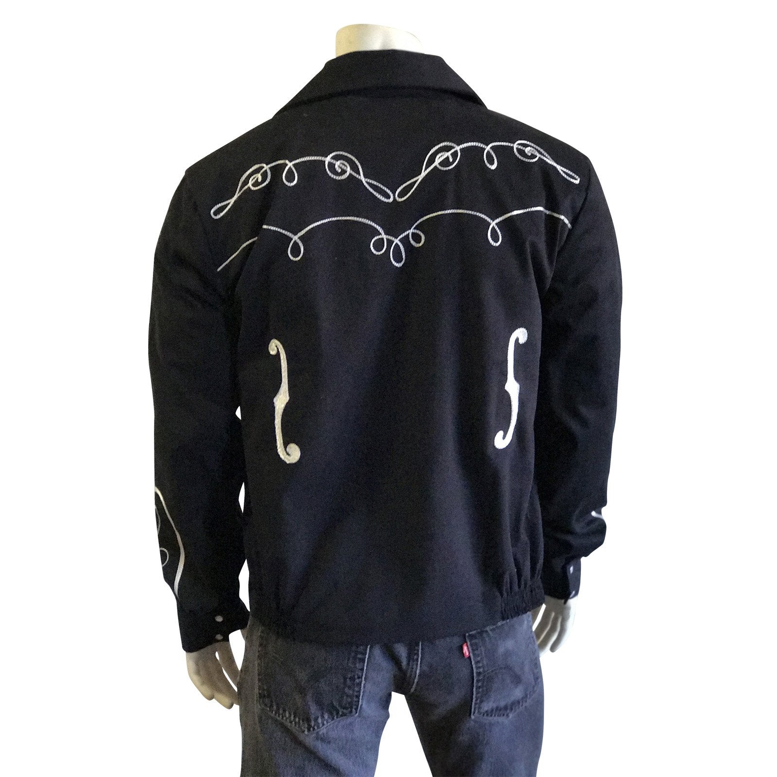 Vintage Inspired Western Jacket Mens Rockmount Ranch Wear Bolero Musical Notes Back Modeled