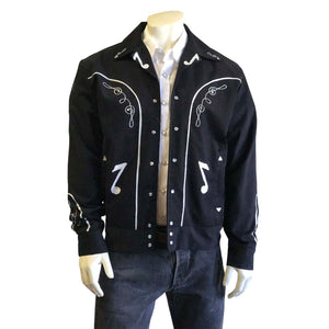 Vintage Inspired Western Jacket Mens Rockmount Ranch Wear Bolero Musical Notes Front Model