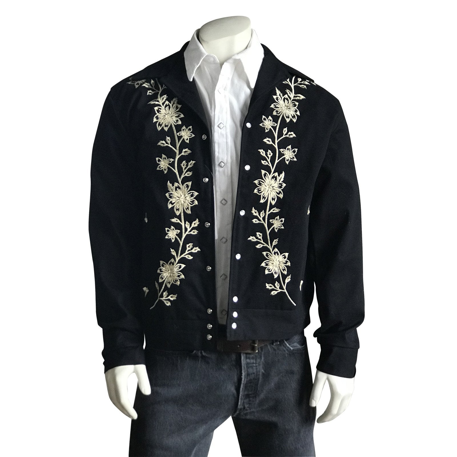 Rockmount Ranch Wear Mens Western Bolero Jacket Ivory Floral Embridery Front