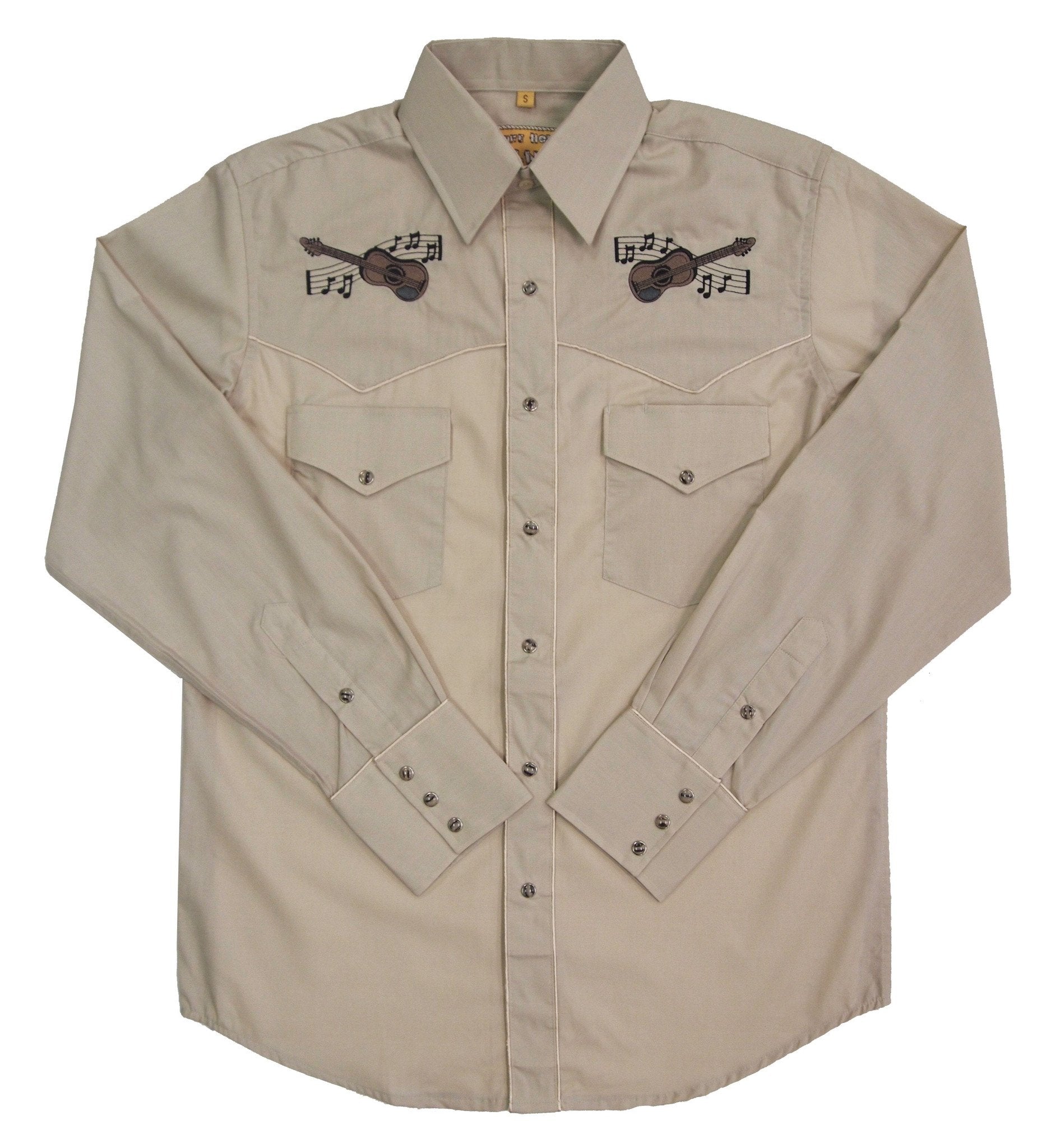 White Horse Apparel Men's Embroidered Western Shirt with Guitars and Notes