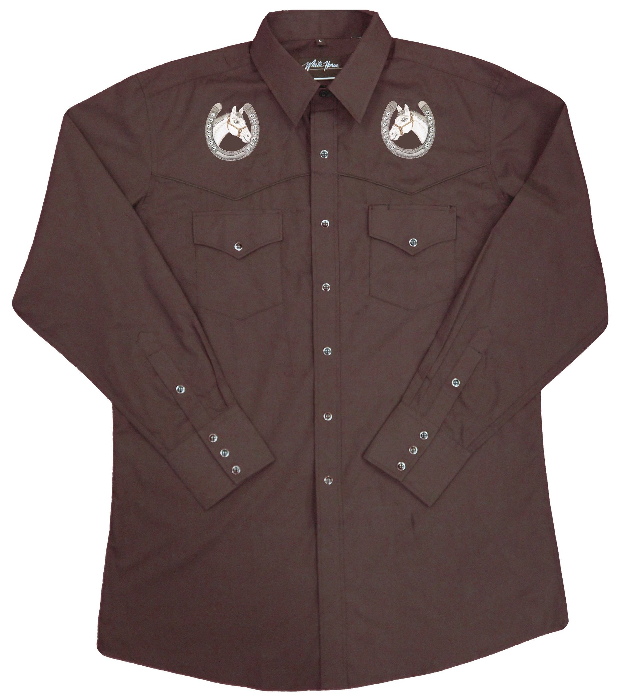 White Horse Apparel Men's Western Shirt Embroidered Yokes Horse Heads