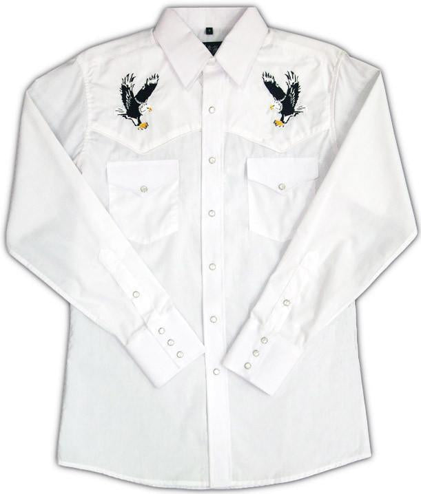 White Horse Apparel Men's Western Embroidered Shirt with Flying Eagle White Body