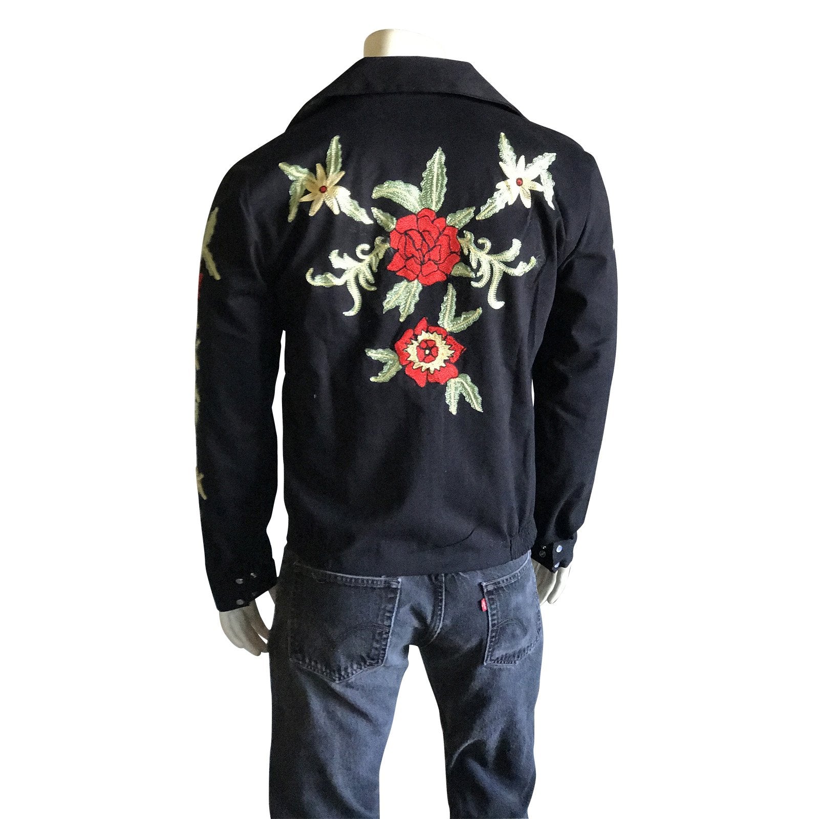 Vintage Inspired Western Jacket Mens Rockmount Ranch Wear Floral Embroidery Back