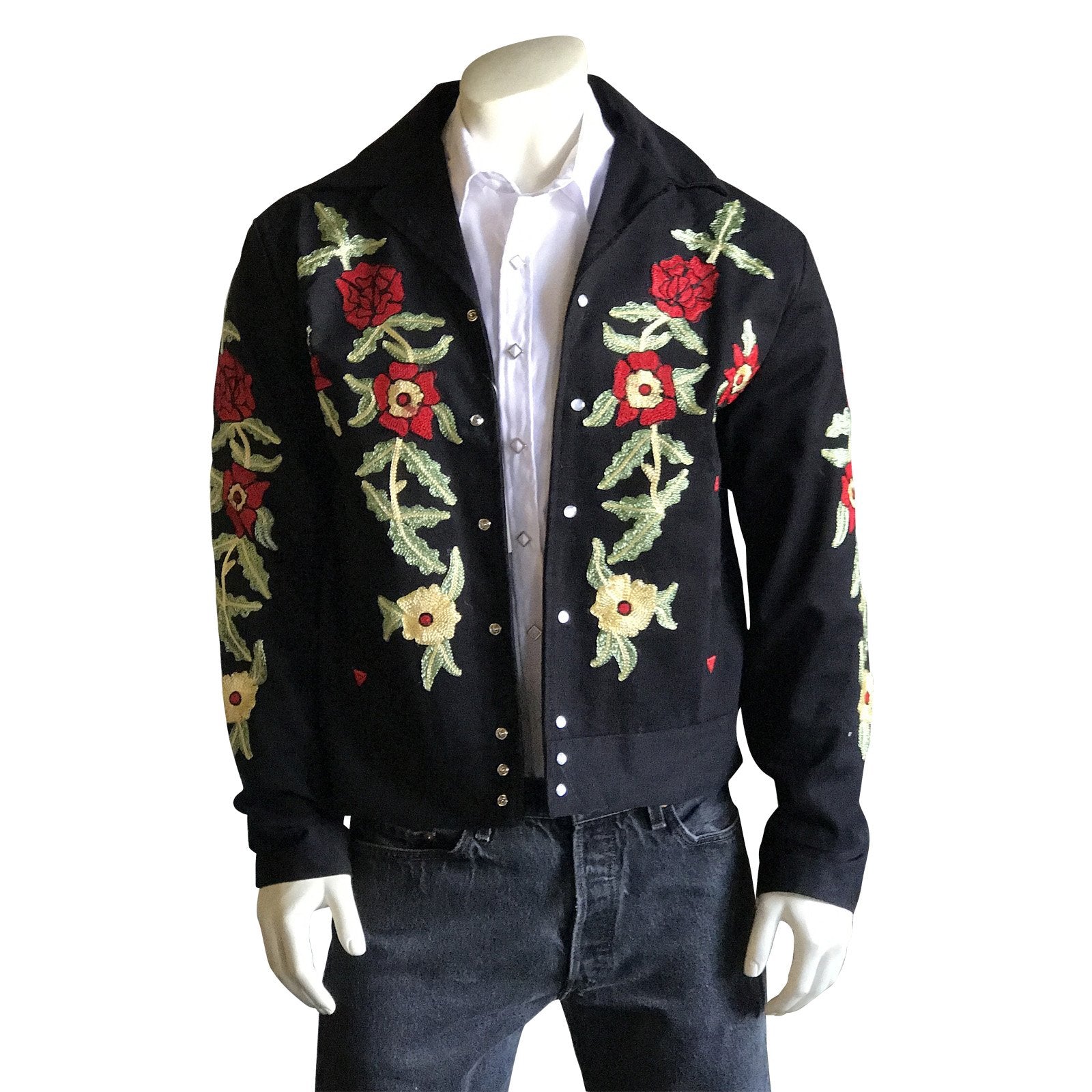 Vintage Inspired Western Jacket Mens Rockmount Ranch Wear Floral Embroidery Front