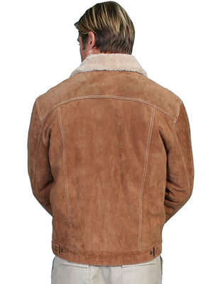 Scully Men's Leather Jacket Denim Style with Shearling Cafe Brown Back
