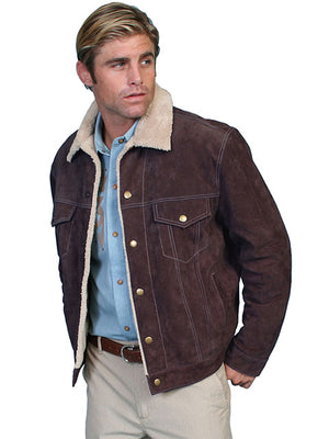 Scully Men's Leather Jacket Denim Style with Shearling Chocolate Front