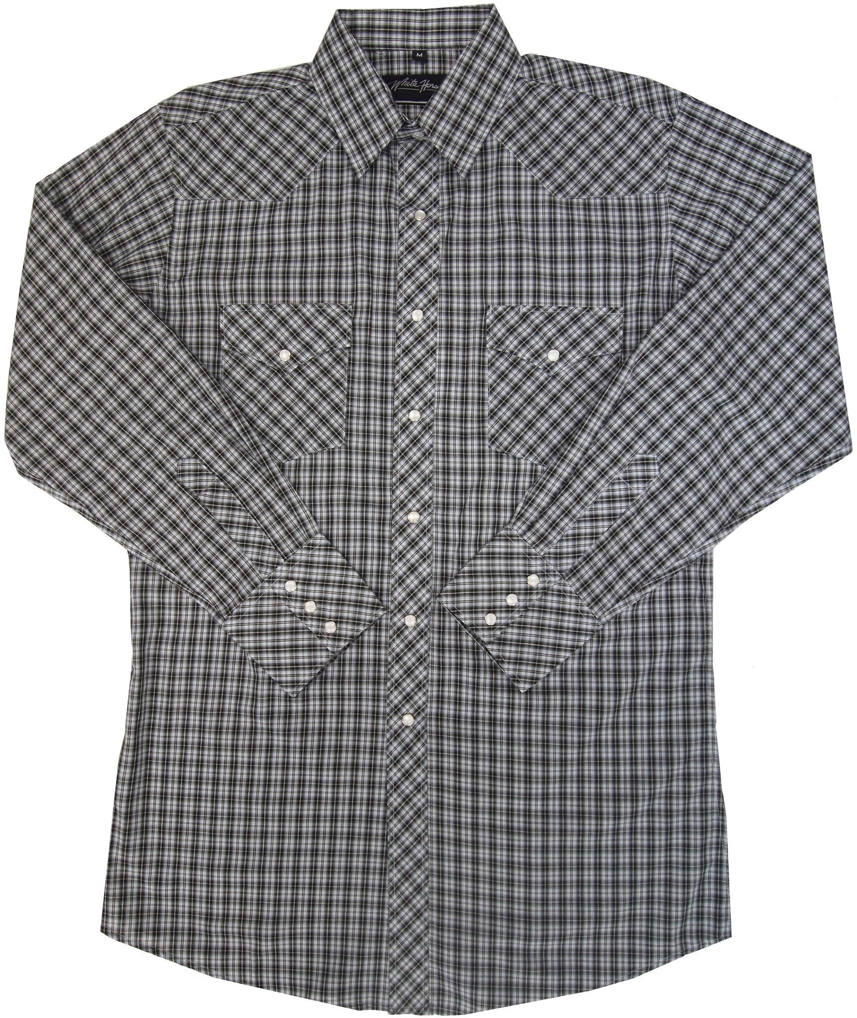 White Horse Apparel Men's Western Plaid Shirt Black White