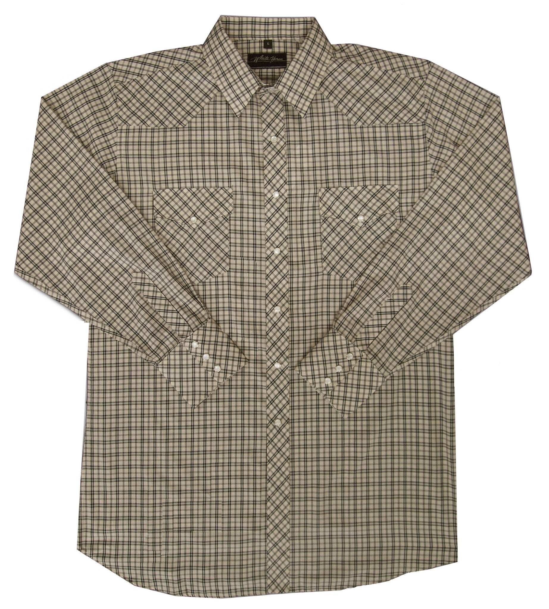 White Horse Apparel Men's Western Shirt Plaid Tan and Black