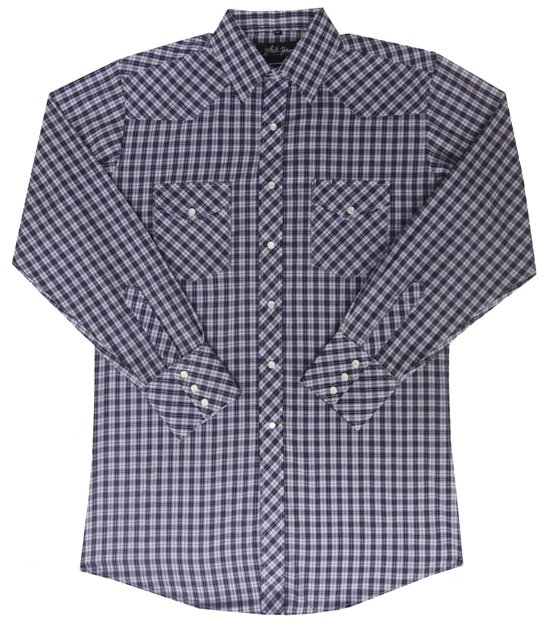 White Horse Apparel Men's Western Plaid Shirt Purple Black White