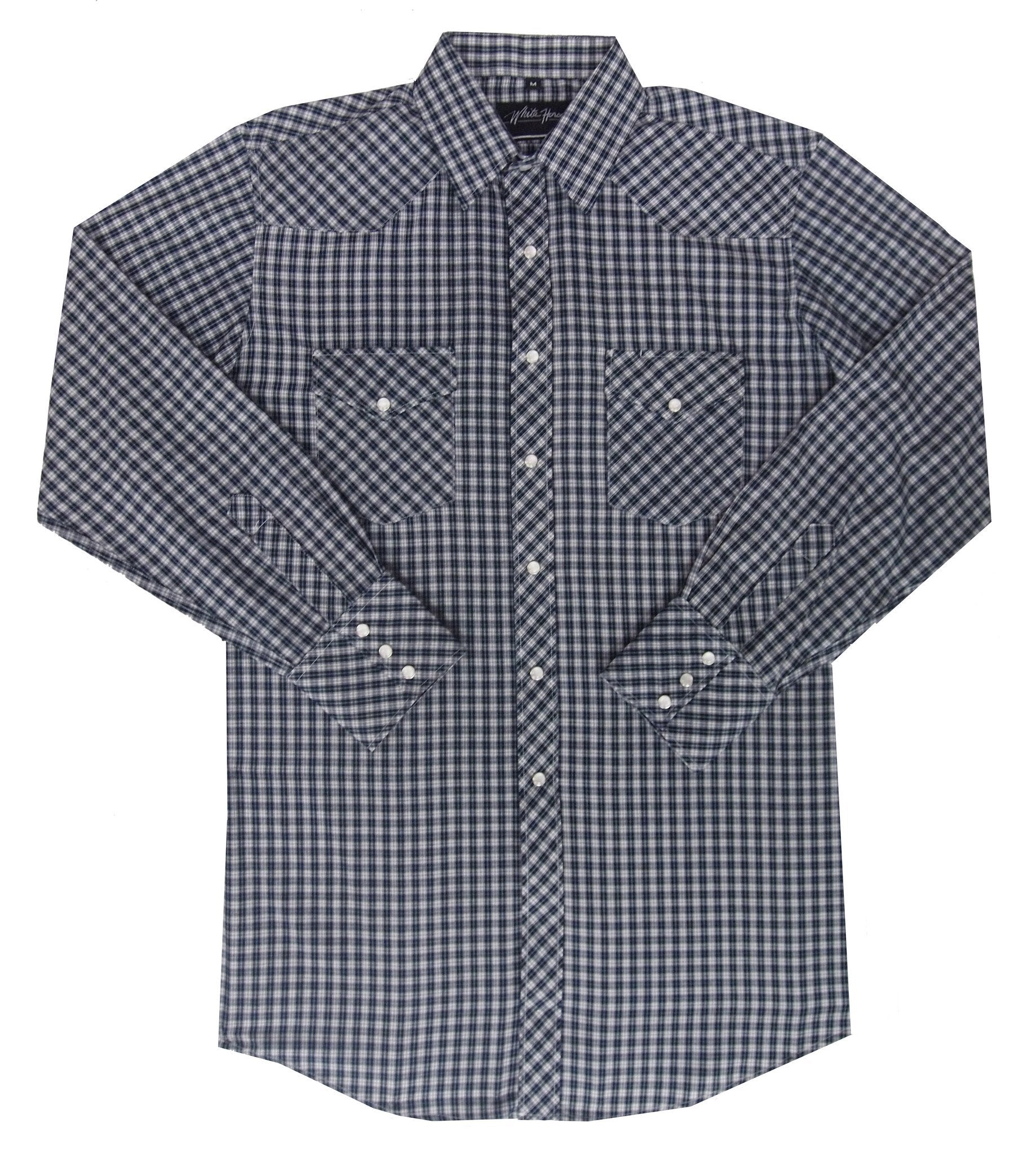 White Horse Apparel Men's Western Plaid Navy and White