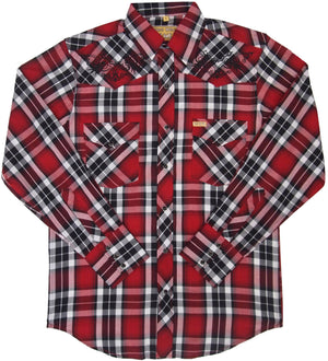 White Horse Apparel Men's Western Embroidered Plaid Shirt