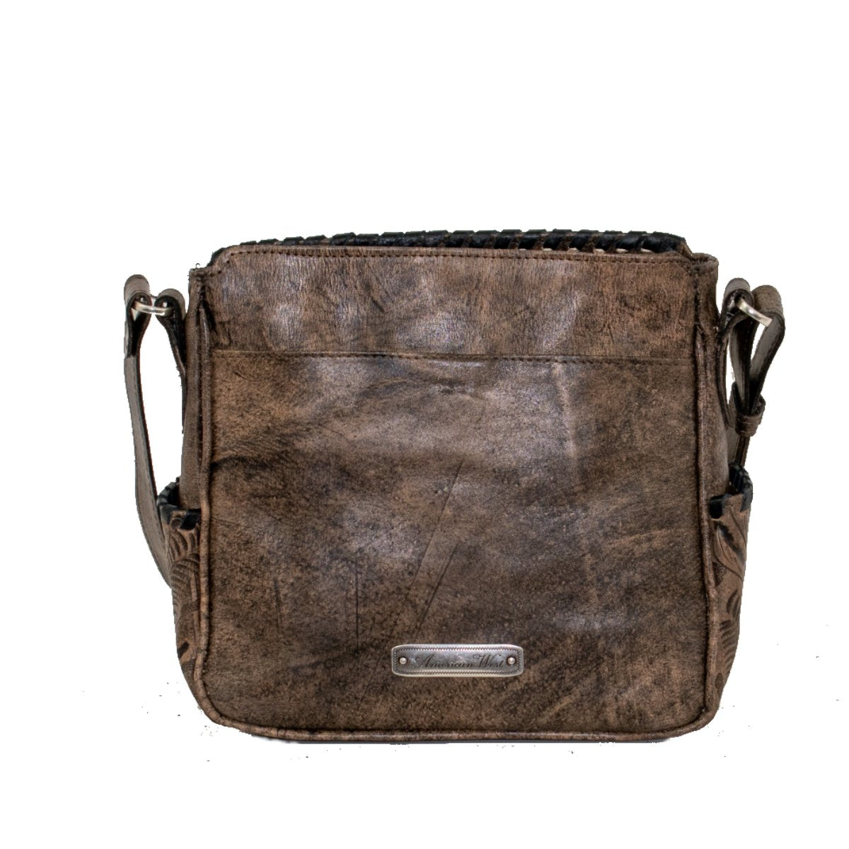 American West Gypsy Patch All Access Crossbody Back Distressed Charcoal Brown
