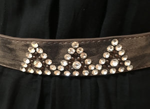 Western Fashion Brown Leather Belt with Copper Buckle and Rhinestones