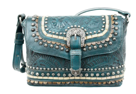 Crossbody Flap Bag with Decorative Buckle and Studs Sand