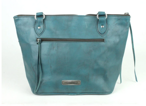 American West Handbag, Blue Ridge Collection, Zip Top Tote Bag Turquoise Back View