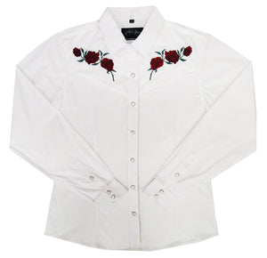 White Horse Apparel Women's Western Shirt White with Red Roses