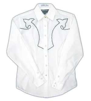 Embroidered Western Shirt: White Horse Women's Chain Stitch