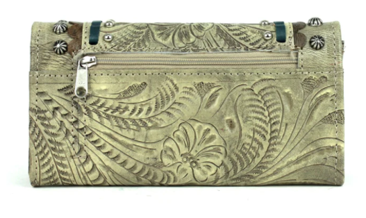 American West Handbag, Blue Ridge Collection, Tri-Fold Wallet Sand Back View