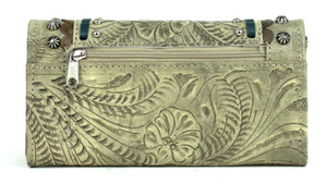 American West Handbag, Blue Ridge Collection, Tri-Fold Wallet Sand Back View