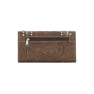American West Handbag, Blue Ridge Collection, Tri-Fold Wallet Charcoal Brown Back View