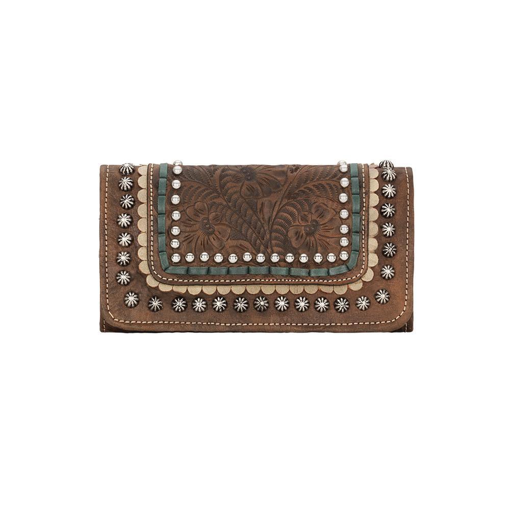 American West Handbag, Blue Ridge Collection, Tri-Fold Wallet Distressed Charcoal Front 