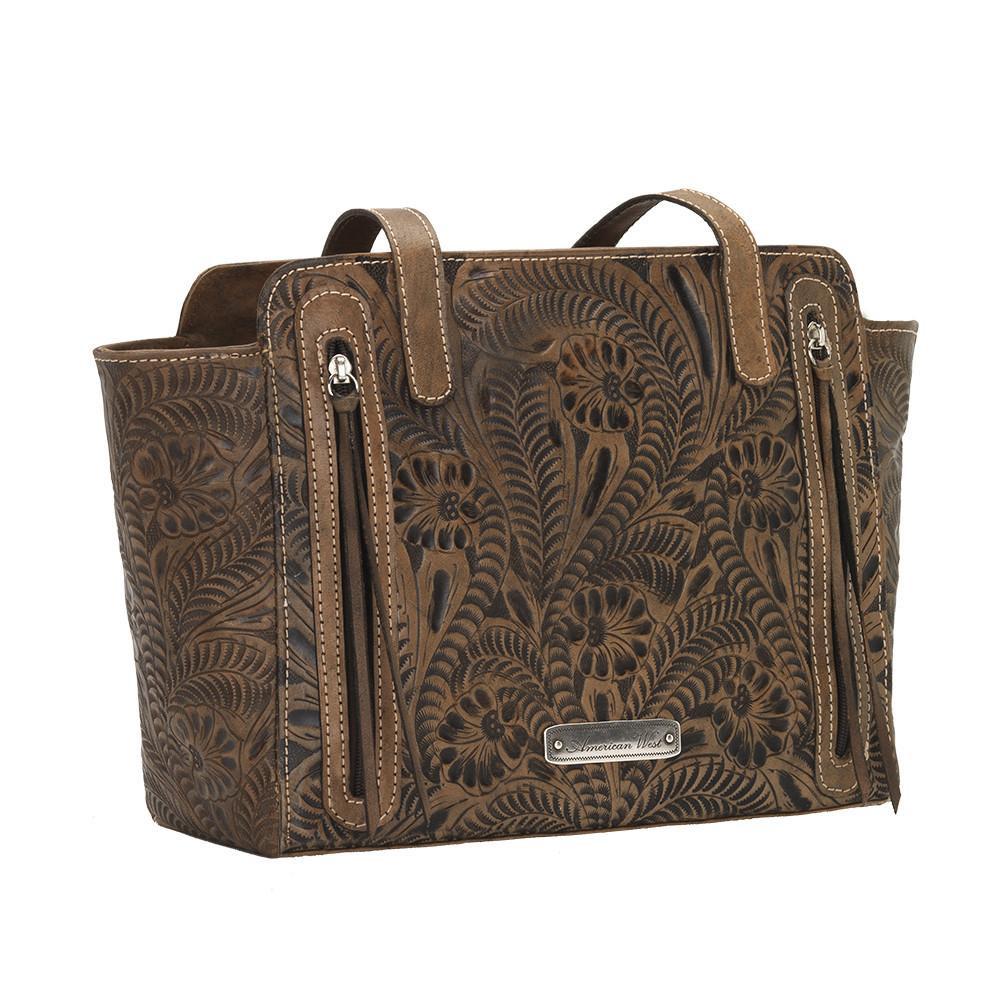American West Blue Ridge Collection Concealed Carry Zip Top Tote Distressed Charcoal Back