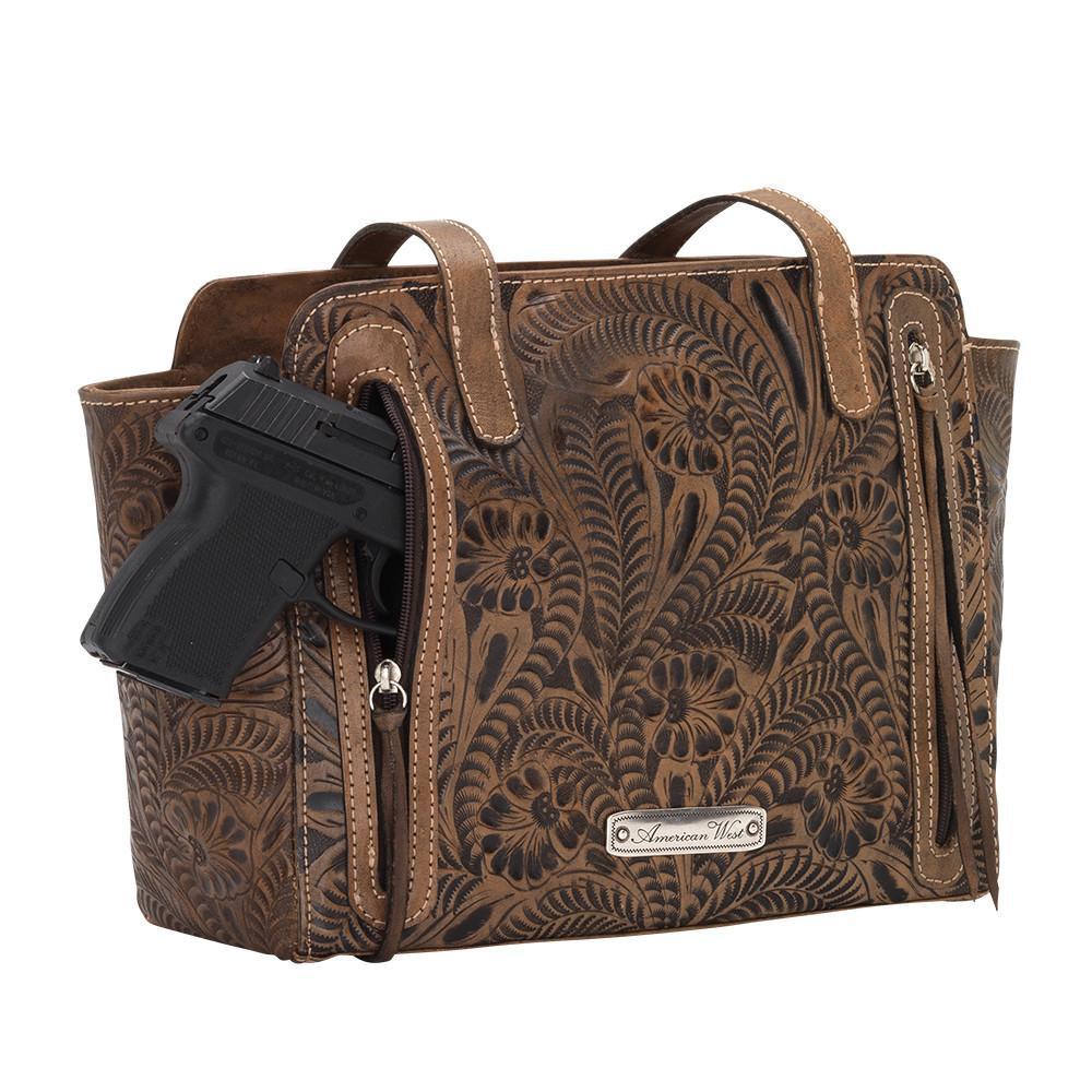 American West Blue Ridge Collection Concealed Carry Zip Top Tote Distressed Charcoal Back